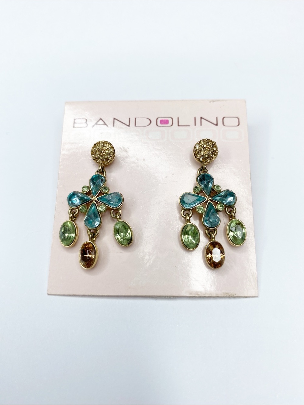 NWT Vintage Y2K Bandolino Gold Tone Rhinestone Floral Chandelier Drop Earrings